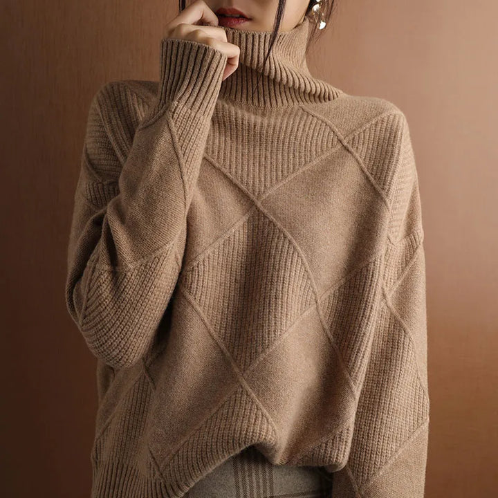Esme | Women's Argyle Knit Roll Neck Jumper