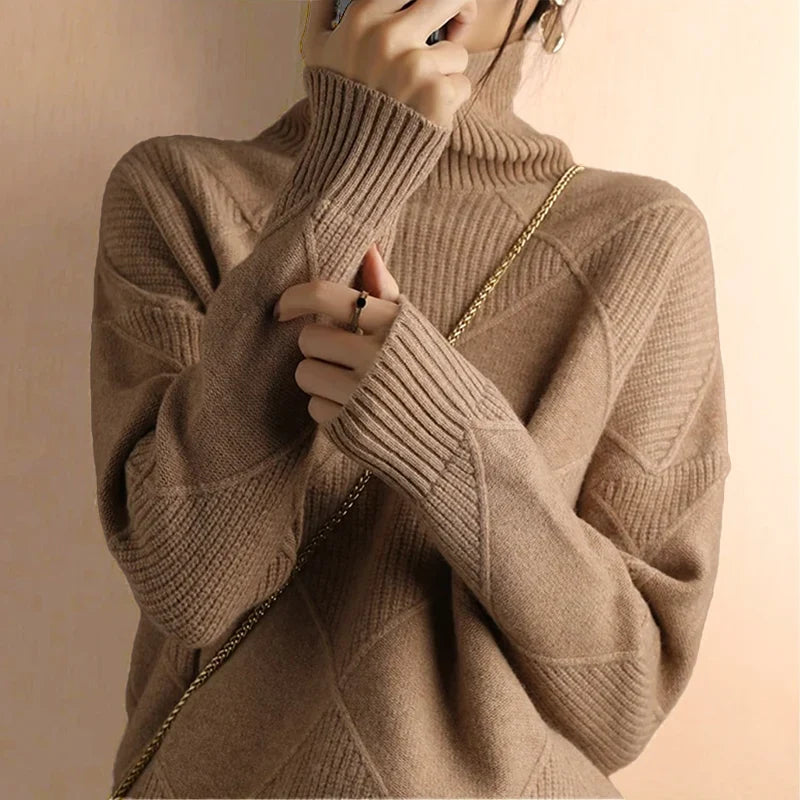 Esme | Women's Argyle Knit Roll Neck Jumper