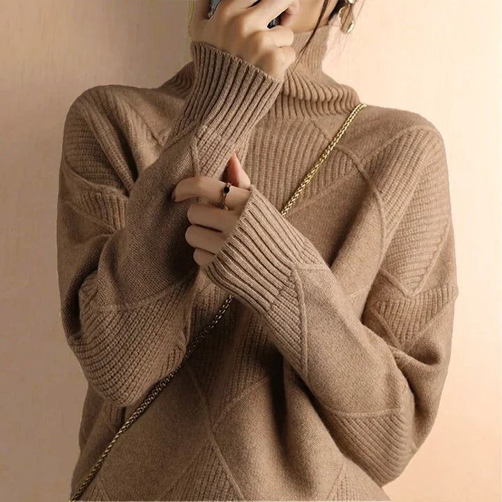 Esme | Women's Argyle Knit Roll Neck Jumper