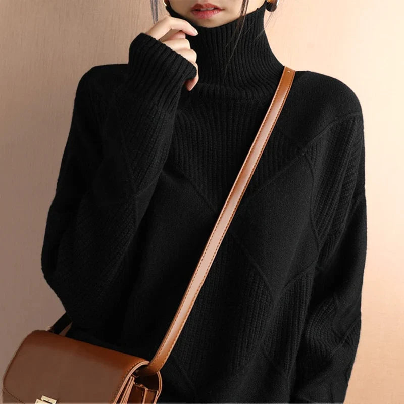 Esme | Women's Argyle Knit Roll Neck Jumper