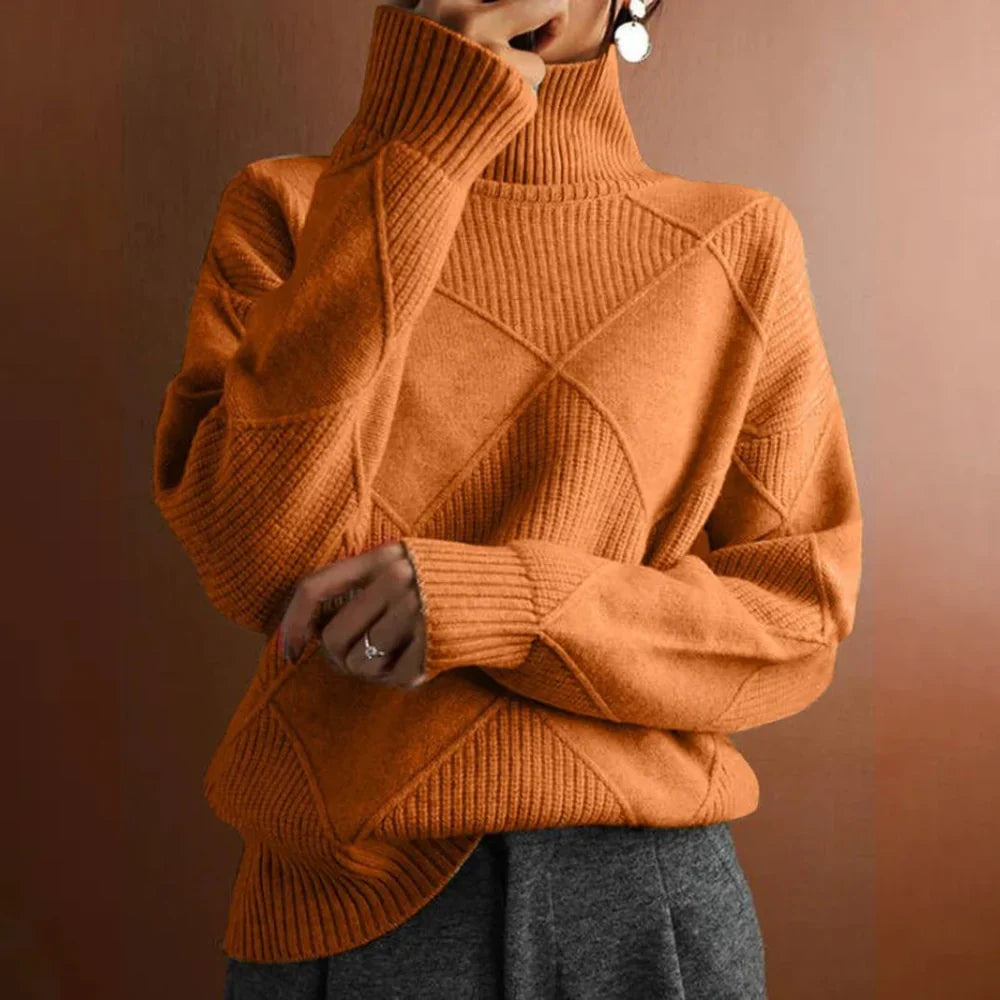 Esme | Women's Argyle Knit Roll Neck Jumper