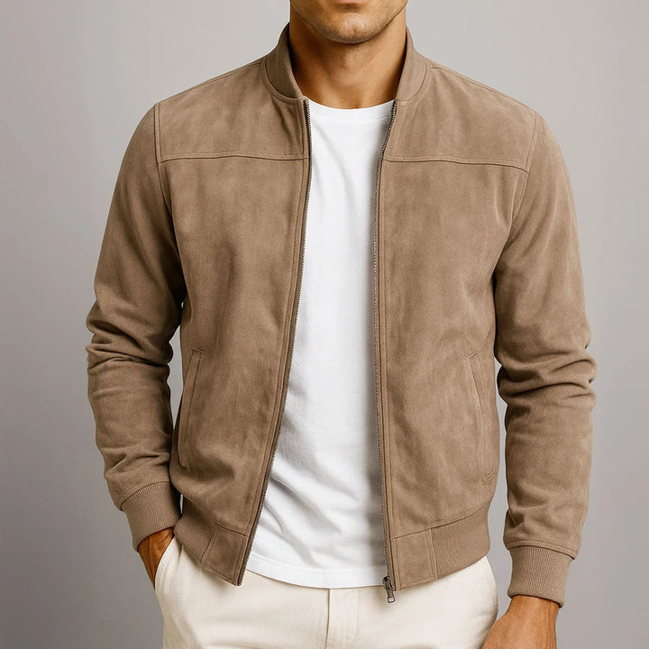 Ethan | Men's Suede Effect Ribbed Collar Bomber Jacket