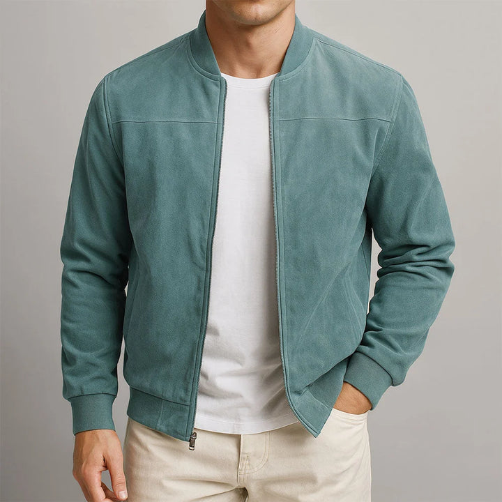 Ethan | Men's Suede Effect Ribbed Collar Bomber Jacket