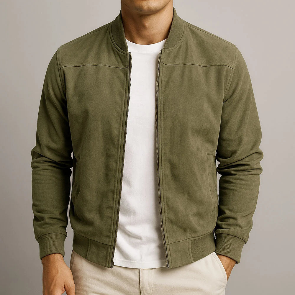Ethan | Men's Suede Effect Ribbed Collar Bomber Jacket