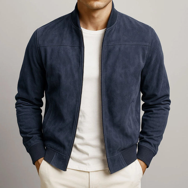 Ethan | Men's Suede Effect Ribbed Collar Bomber Jacket