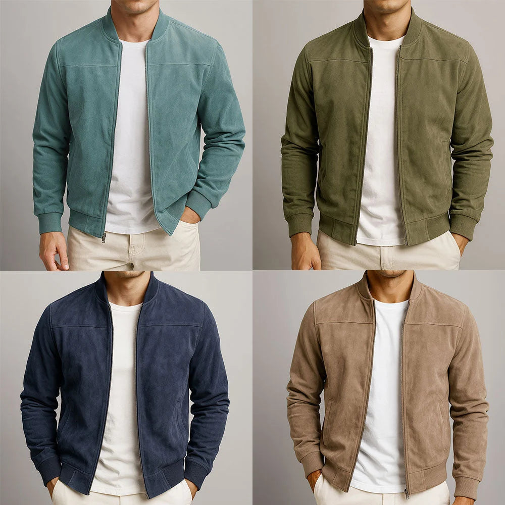 Ethan | Men's Suede Effect Ribbed Collar Bomber Jacket