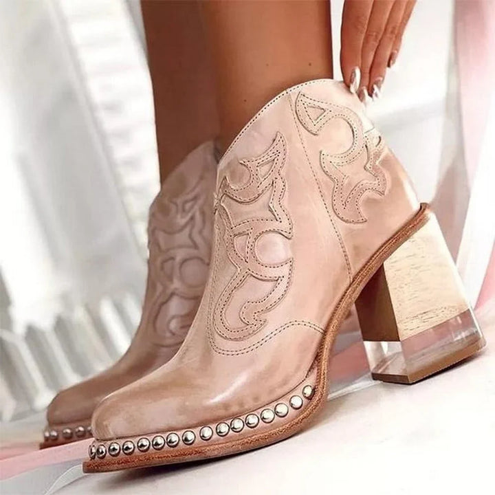 Eva | Women's Stud Trim Heeled Ankle Cowboy Boots