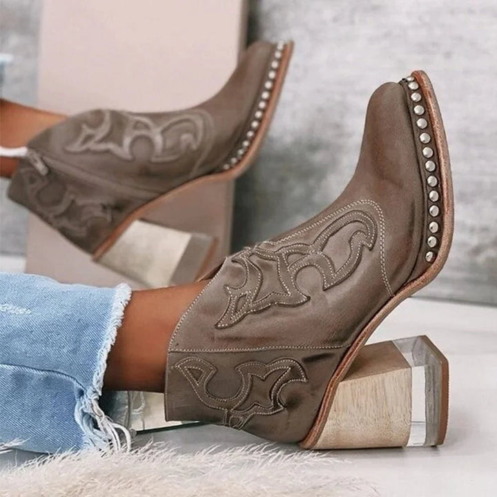 Eva | Women's Stud Trim Heeled Ankle Cowboy Boots