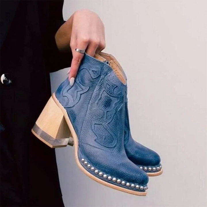 Eva | Women's Stud Trim Heeled Ankle Cowboy Boots