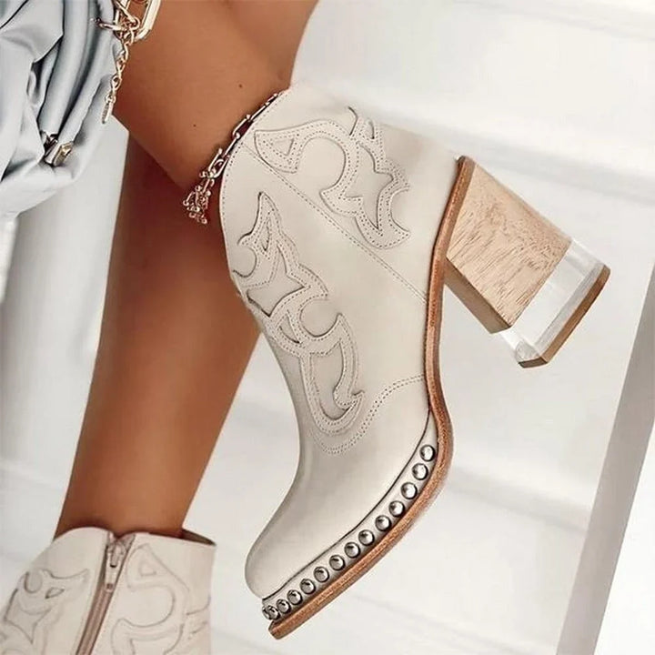 Eva | Women's Stud Trim Heeled Ankle Cowboy Boots