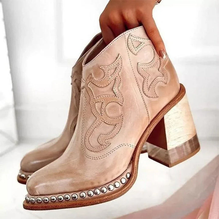Eva | Women's Stud Trim Heeled Ankle Cowboy Boots