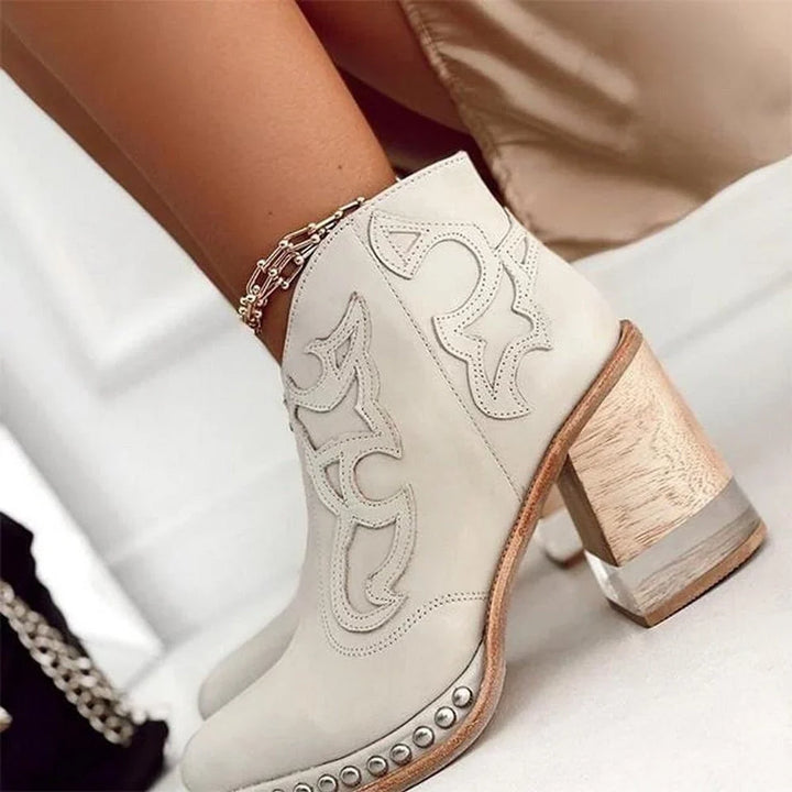 Eva | Women's Stud Trim Heeled Ankle Cowboy Boots