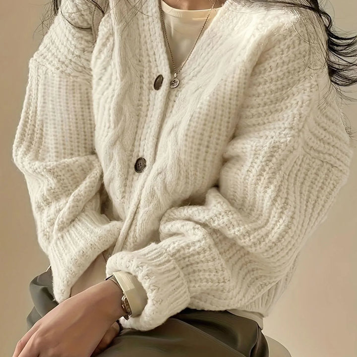 Fiona | Women's Chunky Knit V Neck Button Cardigan