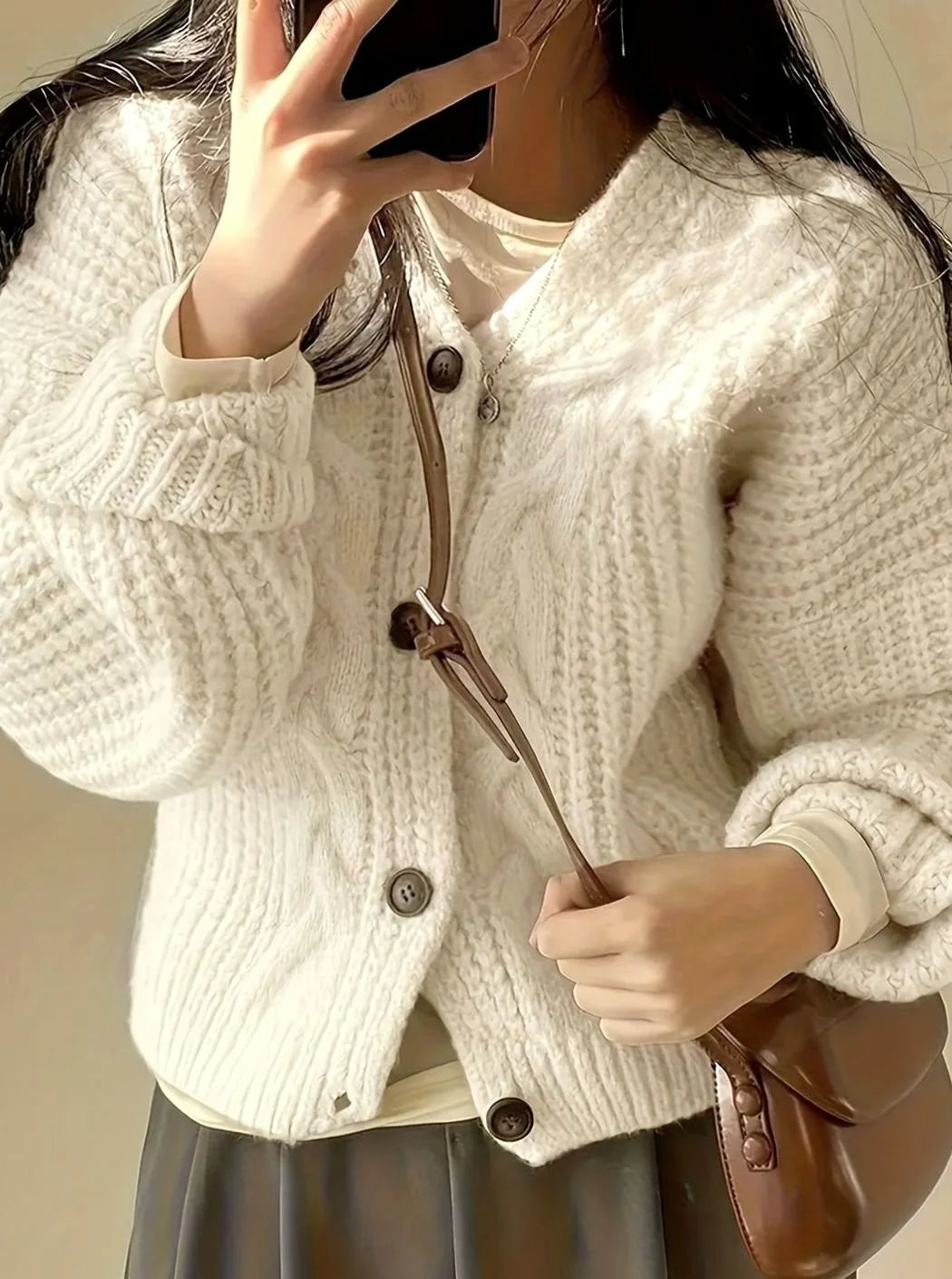 Fiona | Women's Chunky Knit V Neck Button Cardigan