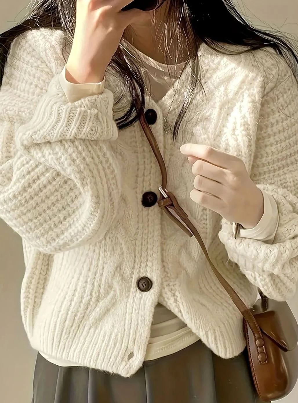 Fiona | Women's Chunky Knit V Neck Button Cardigan