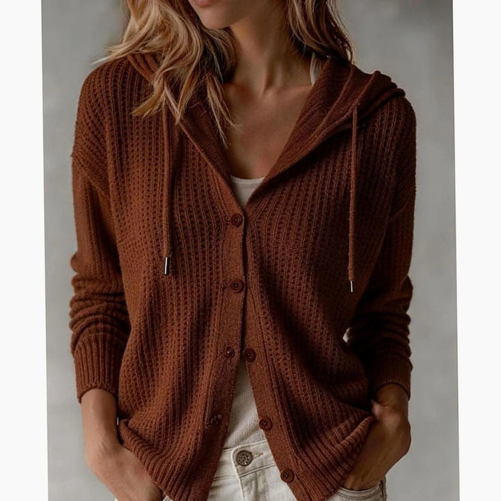 Grace | Women's Hooded Waffle Knit Button Cardigan