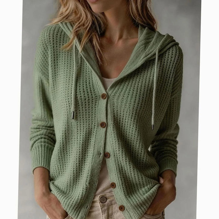 Grace | Women's Hooded Waffle Knit Button Cardigan