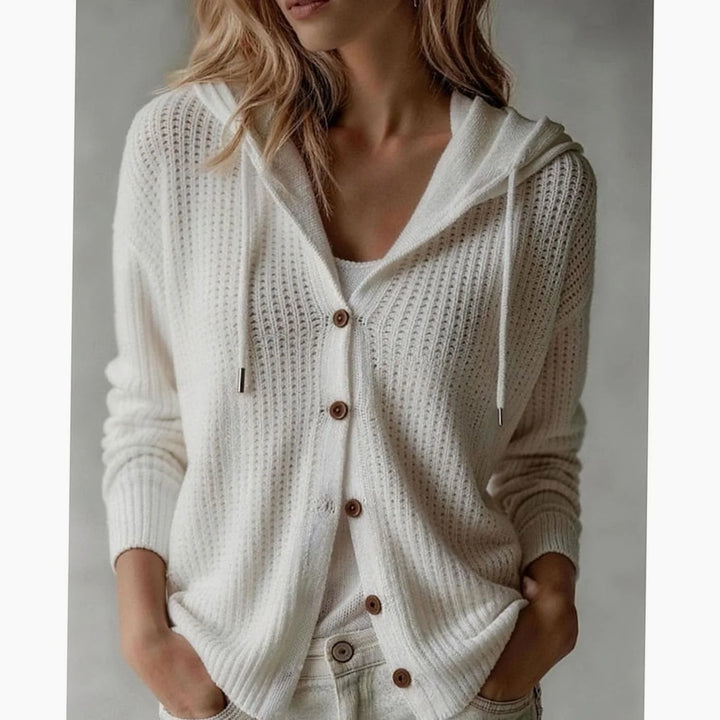 Grace | Women's Hooded Waffle Knit Button Cardigan