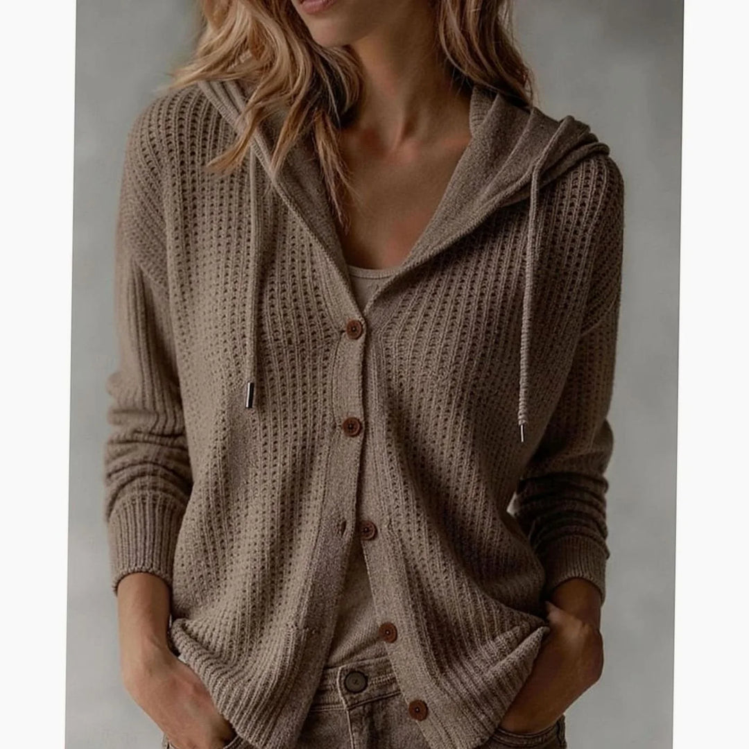 Grace | Women's Hooded Waffle Knit Button Cardigan