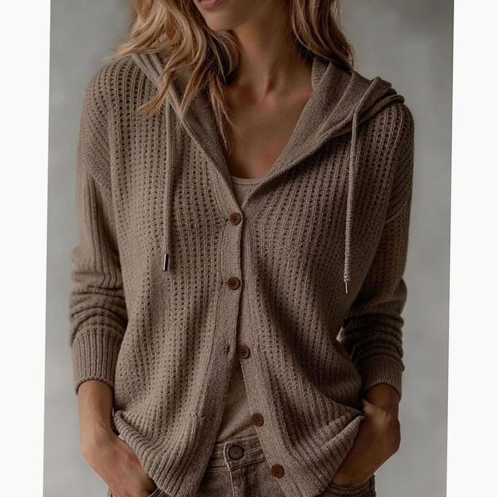 Grace | Women's Hooded Waffle Knit Button Cardigan