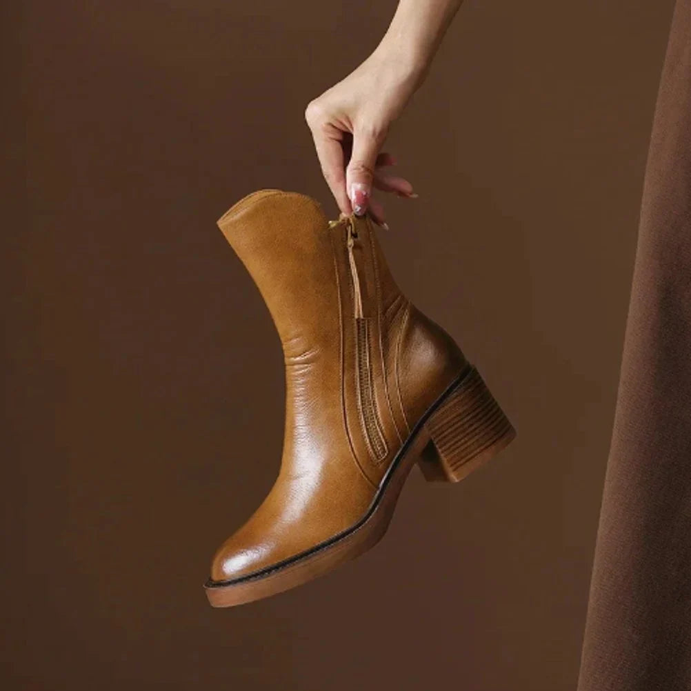 Hannah | Women's Block Heel Ankle Boots with Back Zip