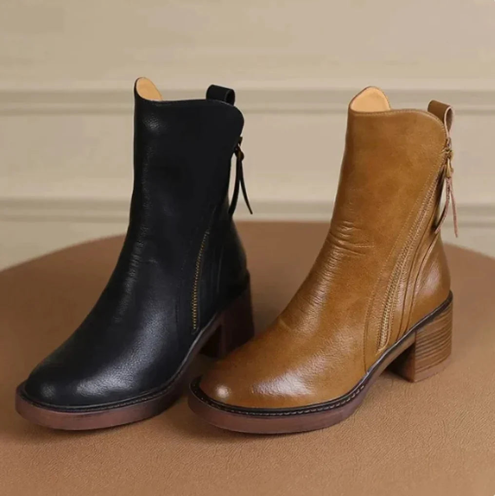 Hannah | Women's Block Heel Ankle Boots with Back Zip