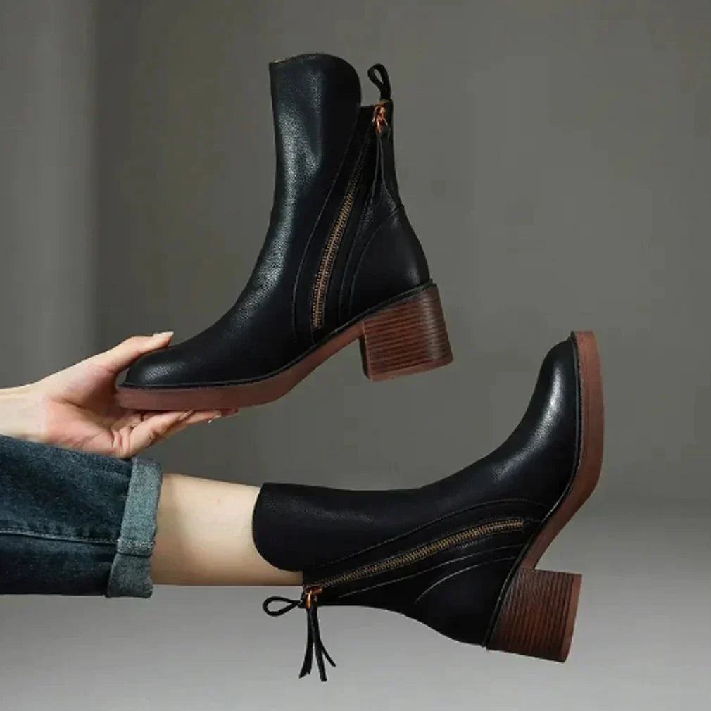 Hannah | Women's Block Heel Ankle Boots with Back Zip