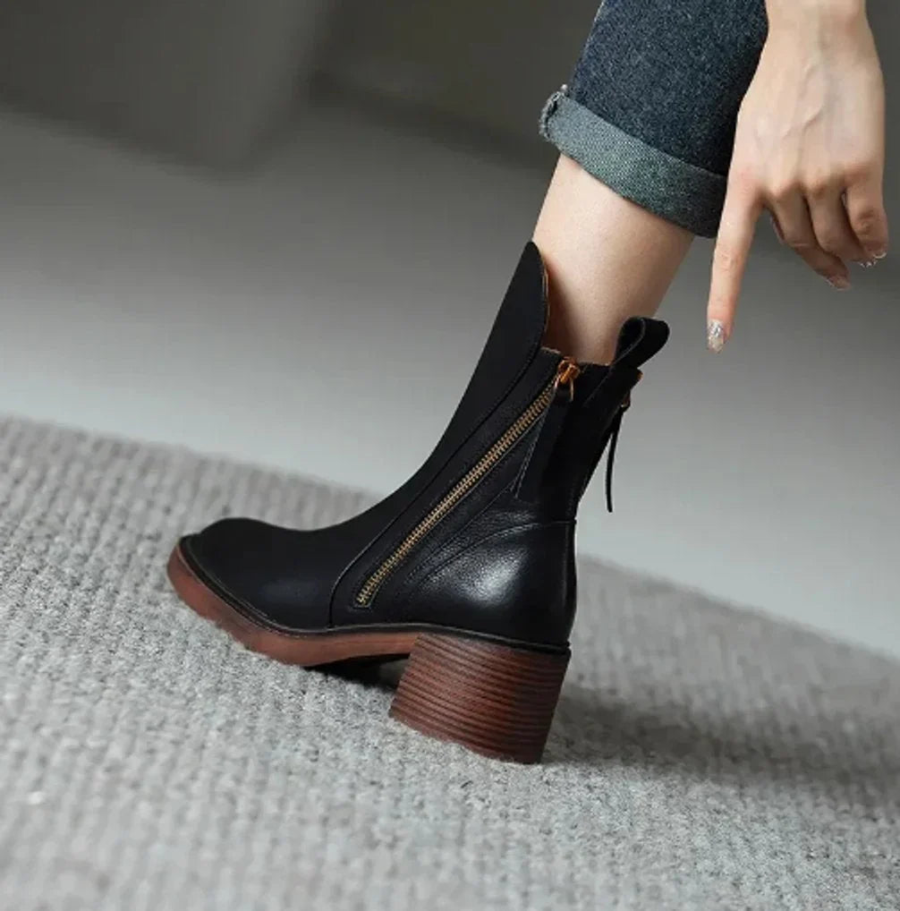 Hannah | Women's Block Heel Ankle Boots with Back Zip