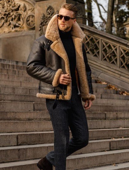 Harry | Men's Faux Leather Sherpa Collar Aviator Jacket