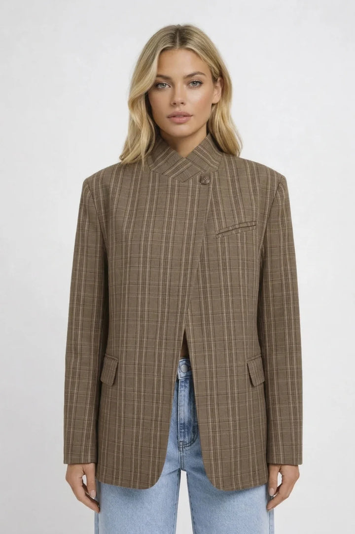Helen | Women's Checked Wrap Front Blazer Jacket