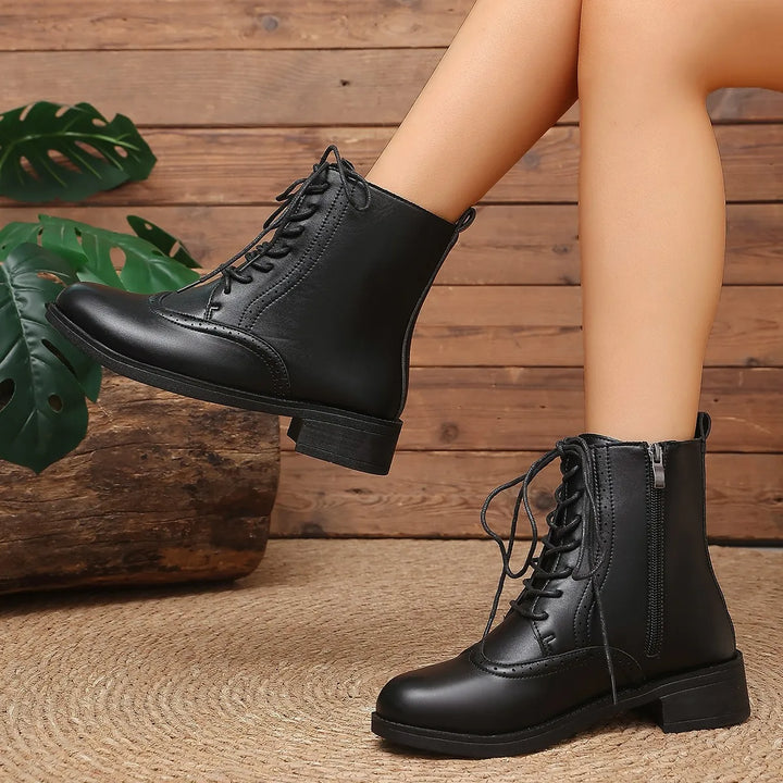 Iris | Women's Up Brogue Boots with Side Zip