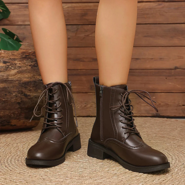 Iris | Women's Up Brogue Boots with Side Zip