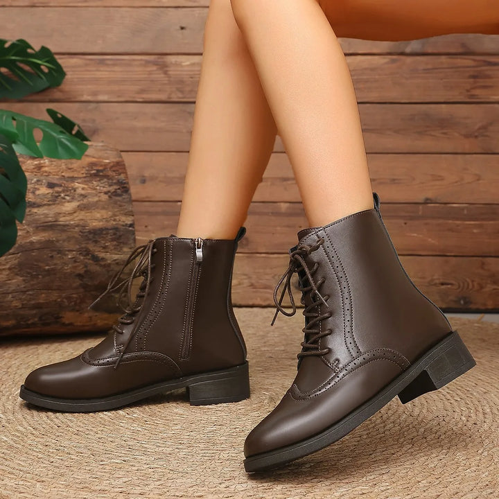 Iris | Women's Up Brogue Boots with Side Zip