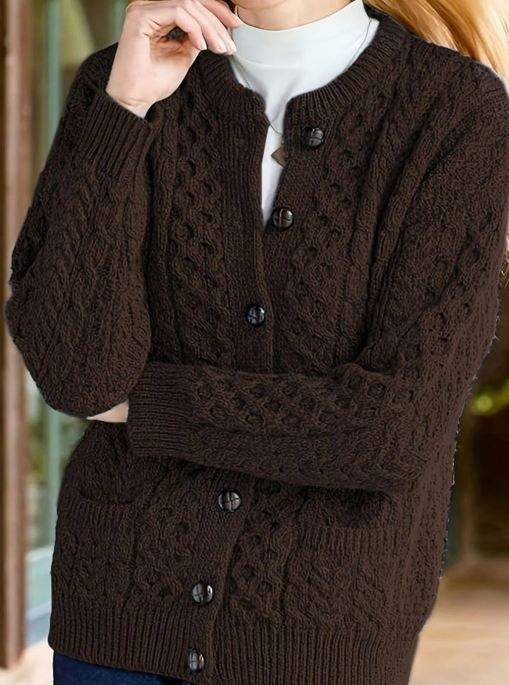 Isolde | Women's Aran Cable Knit Button Front Cardigan