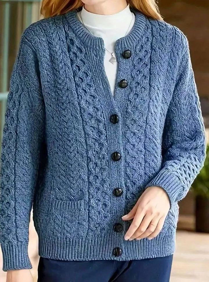 Isolde | Women's Aran Cable Knit Button Front Cardigan