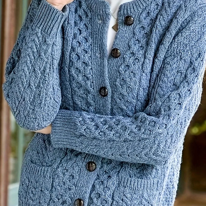 Isolde | Women's Aran Cable Knit Button Front Cardigan