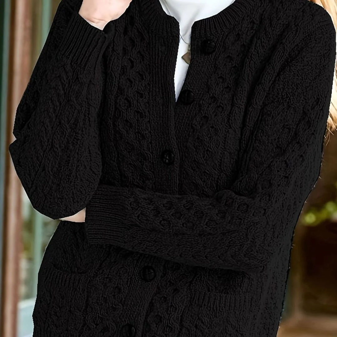 Isolde | Women's Aran Cable Knit Button Front Cardigan
