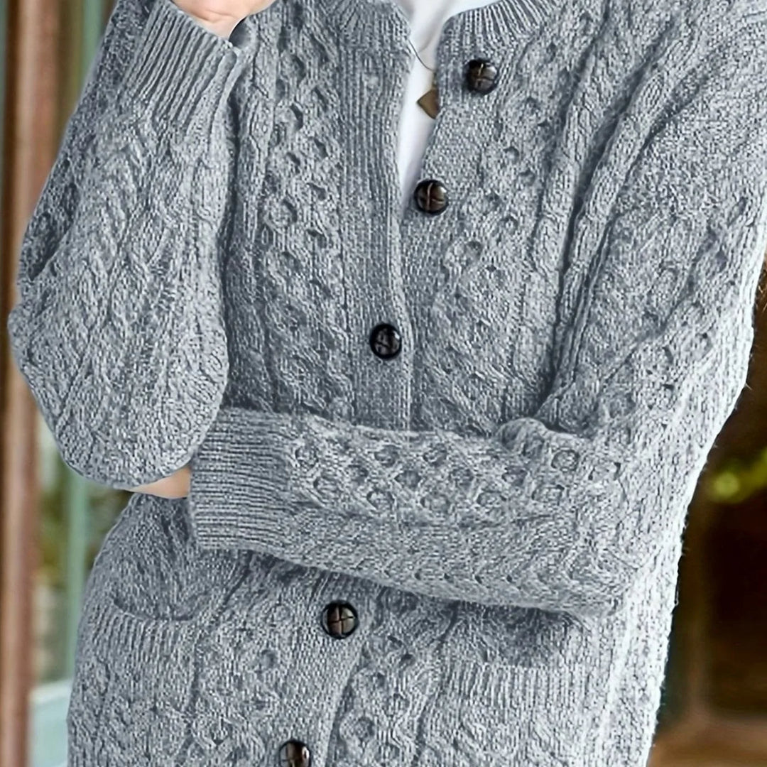 Isolde | Women's Aran Cable Knit Button Front Cardigan