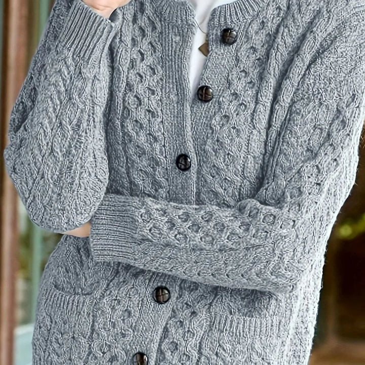 Isolde | Women's Aran Cable Knit Button Front Cardigan