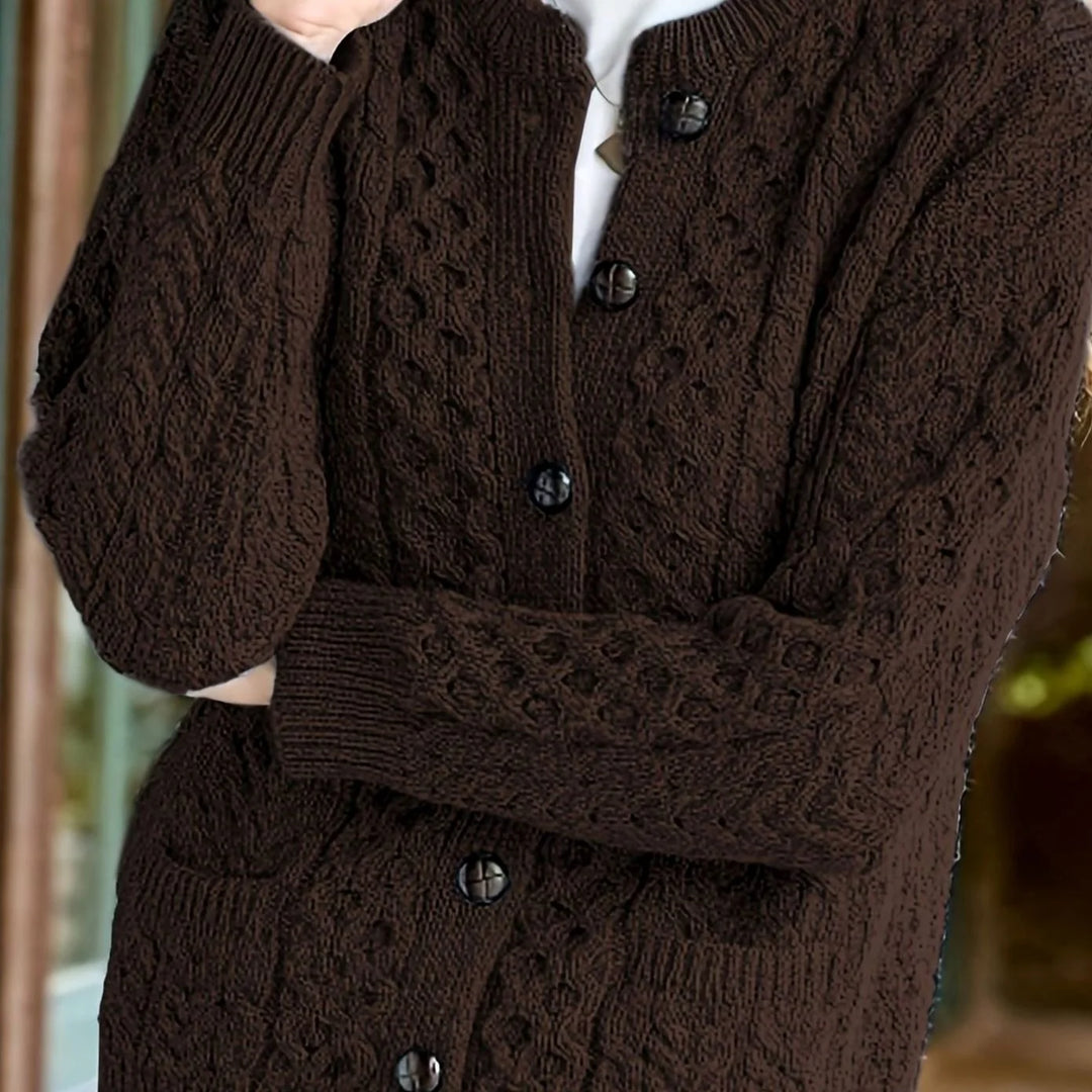 Isolde | Women's Aran Cable Knit Button Front Cardigan