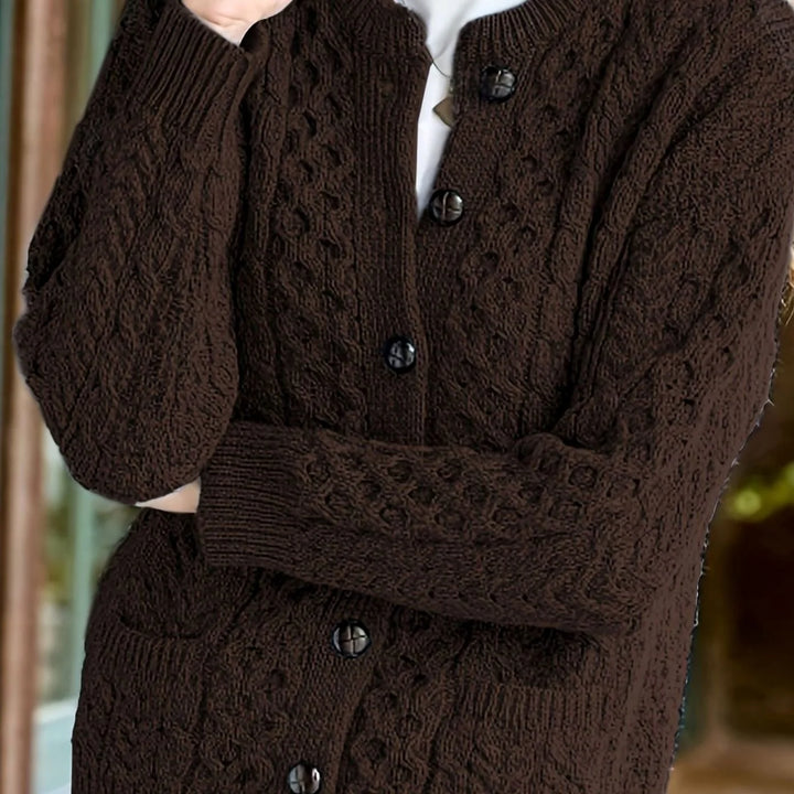 Isolde | Women's Aran Cable Knit Button Front Cardigan