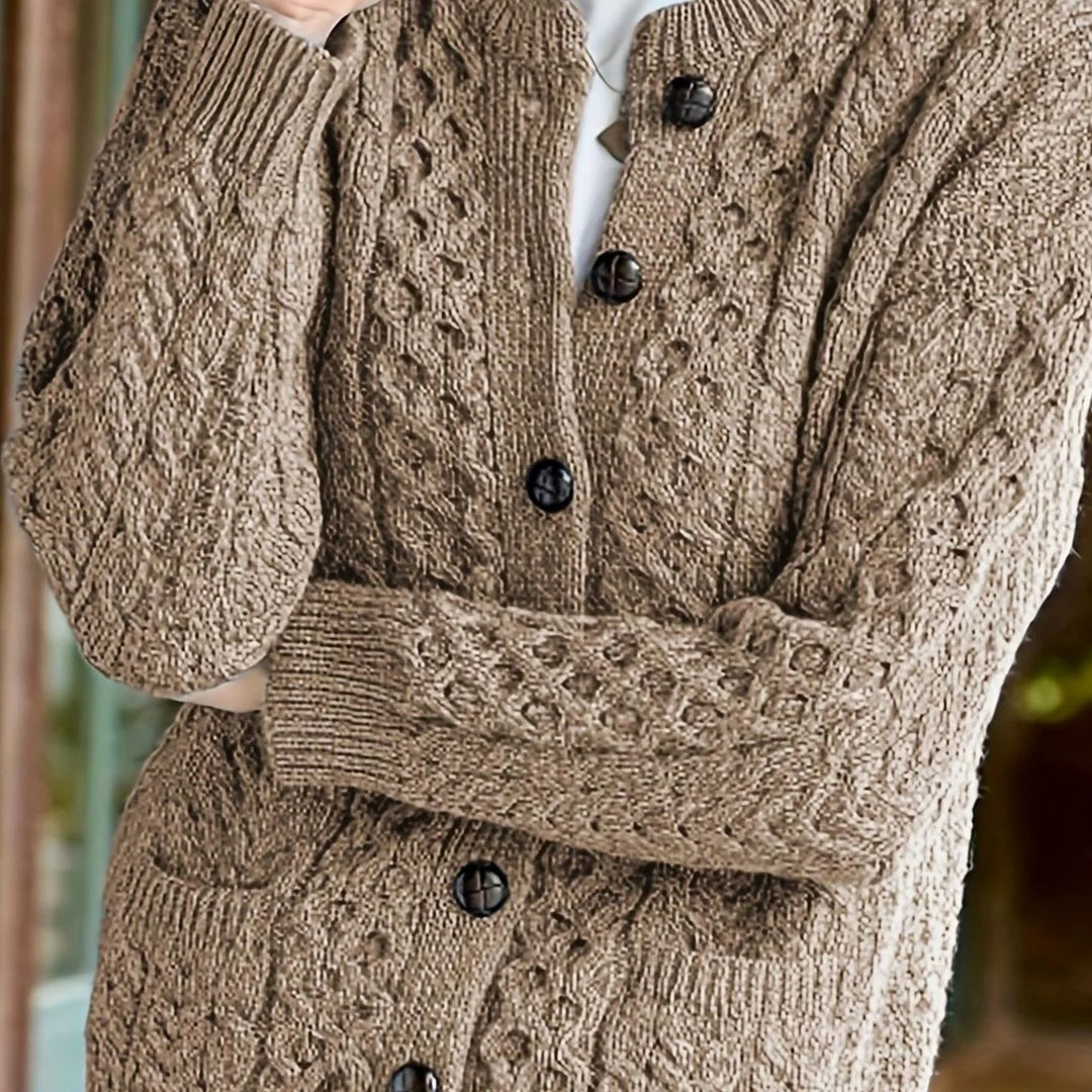 Isolde | Women's Aran Cable Knit Button Front Cardigan