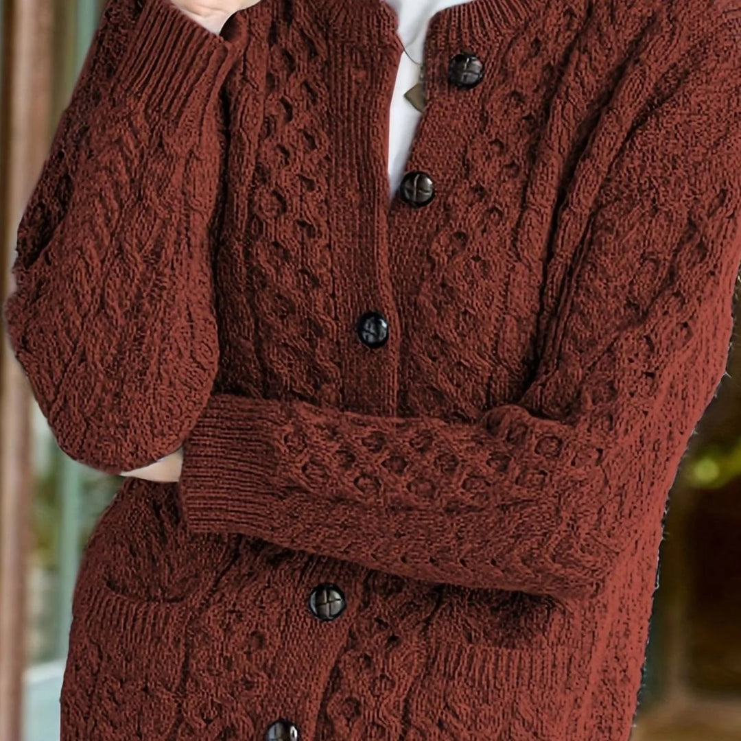Isolde | Women's Aran Cable Knit Button Front Cardigan