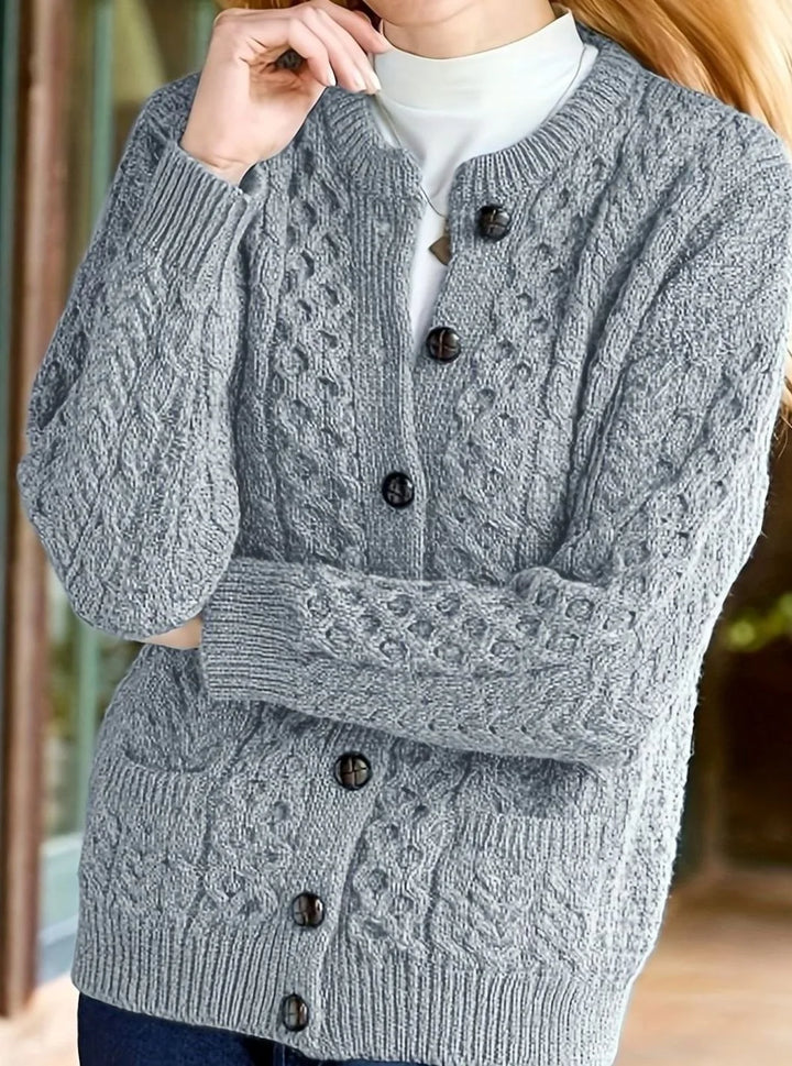 Isolde | Women's Aran Cable Knit Button Front Cardigan
