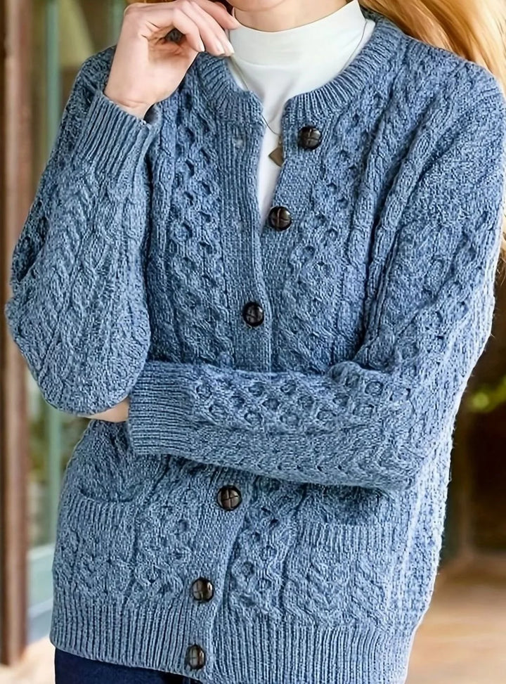 Isolde | Women's Aran Cable Knit Button Front Cardigan