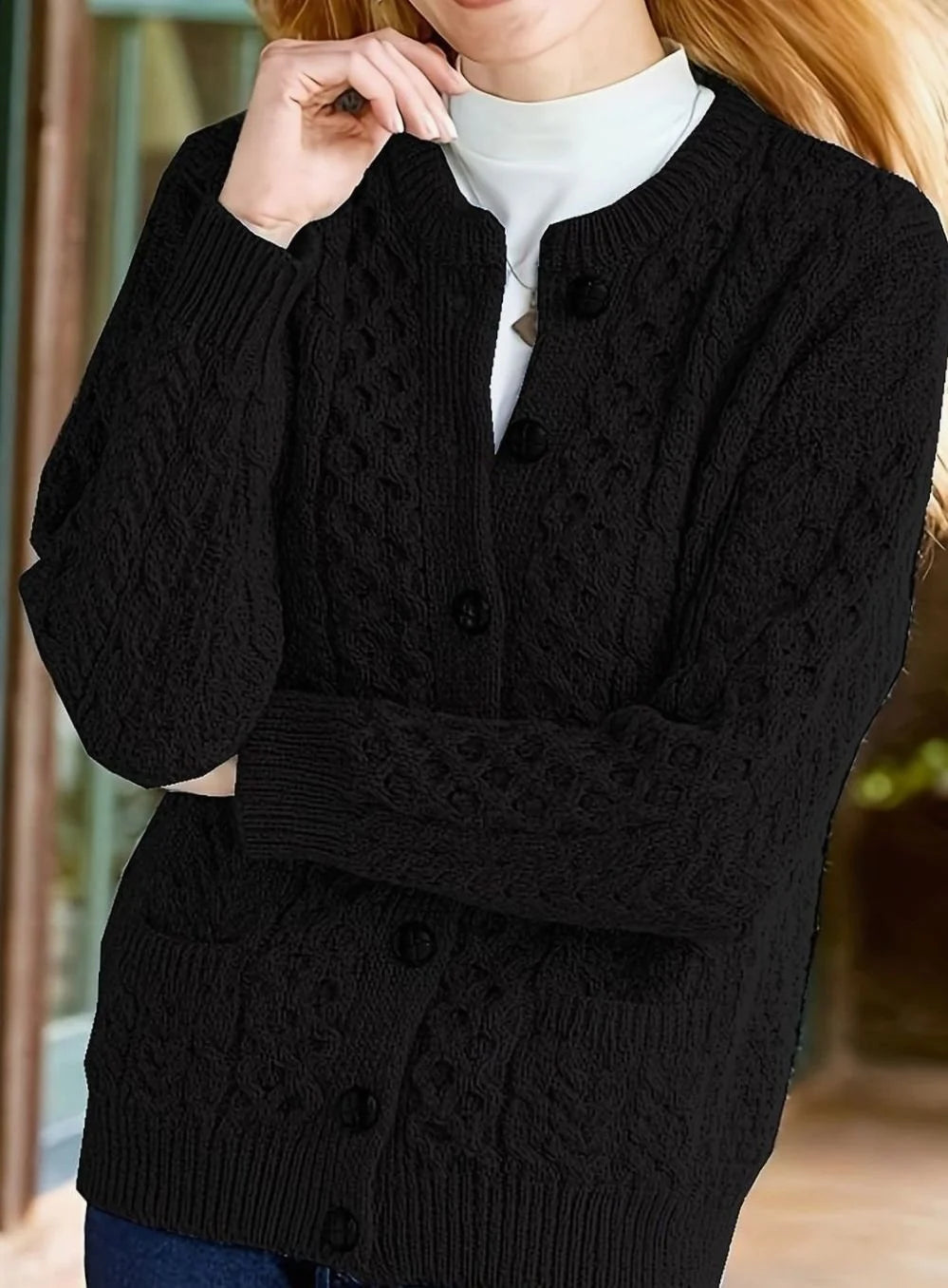 Isolde | Women's Aran Cable Knit Button Front Cardigan