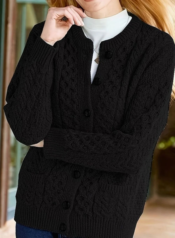 Isolde | Women's Aran Cable Knit Button Front Cardigan