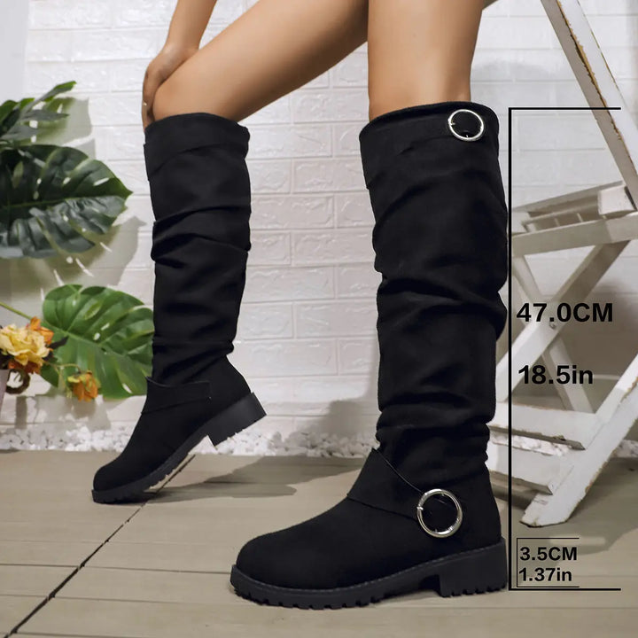 Jade | Women's Flat Buckled Over the Knee Slouch Boots
