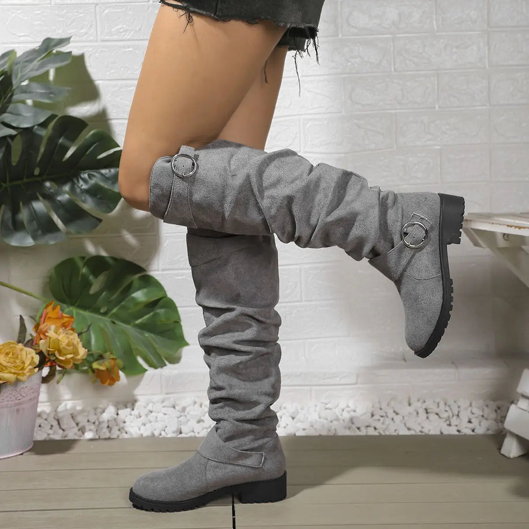 Jade | Women's Flat Buckled Over the Knee Slouch Boots