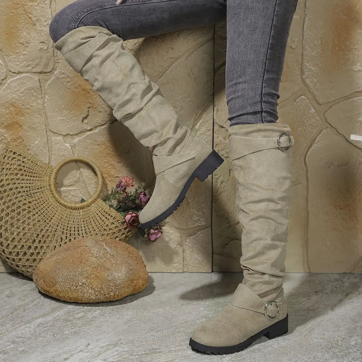 Jade | Women's Flat Buckled Over the Knee Slouch Boots